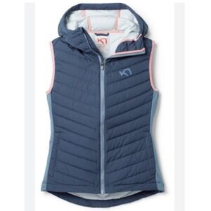 Kari Traa Eva Down Vest Womens Small Navy Blue Hooded Puffer Quilted Insulated‎